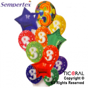 SET DE GLOBOS NUMEROS MULTICOLOR NRO 3 12 UNIDADES X 1